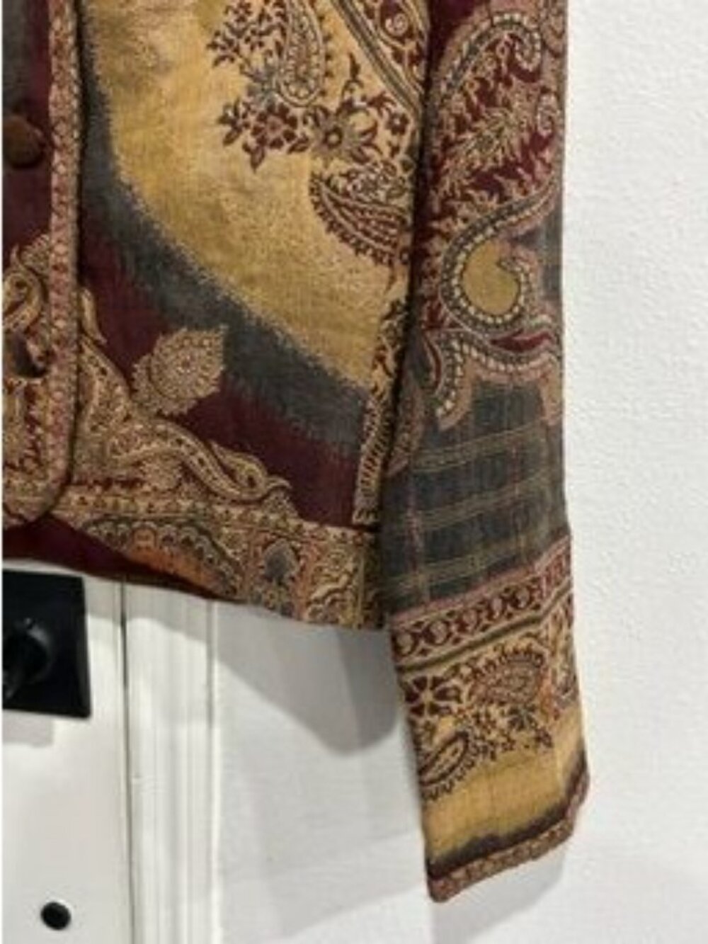 Gist Medium Vintage Paisley Patchwork Button Up Collared Jacket Boho Chic View 5